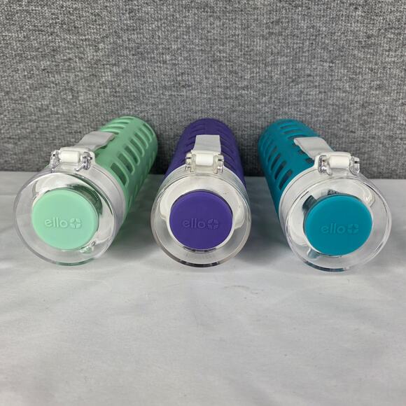 ELLO 3 SET GLASS WATER BOTTLES FLIP LID SILICONE SLEEVE 20OZ GREEN, TEAL, PURPLE - Picture 4 of 12
